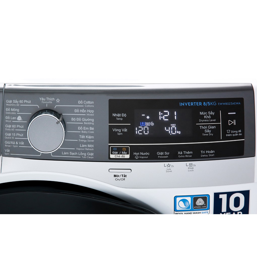 [Giao HCM] - Máy giặt sấy Electrolux EWW8023AEWA, giặt 8kg, sấy 5kg, Inverter (2019) - Hàng Chính Hãng