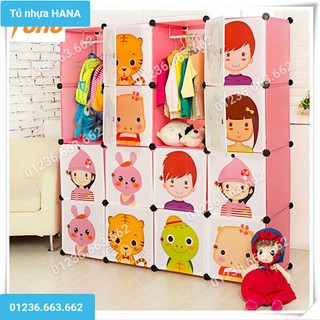 Tủ nhựa ghép đa năng giá rẻ 16 ô hồng cô bé tóc nâu