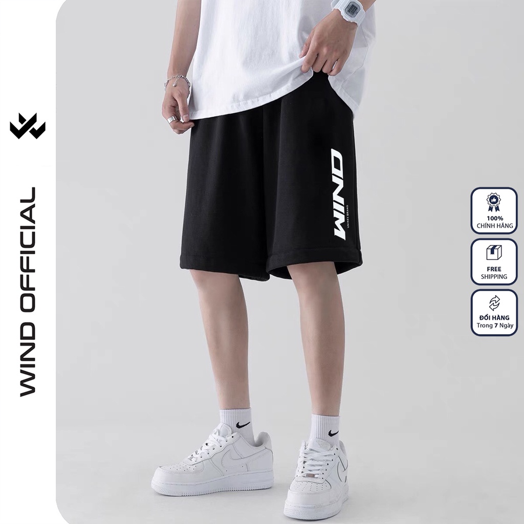 Quần short thun nam nữ WIND unisex ống rộng dọc đùi lửng ngố thời trang mặc nhà