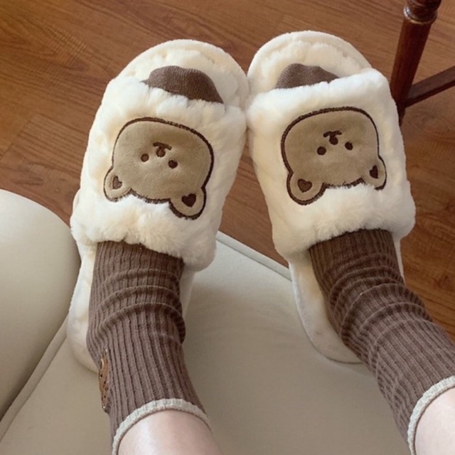 Dép đi trong nhà hình gấu đáng yêu hở mũi, Dép bông đi trong nhà hở mũi đáng yêu