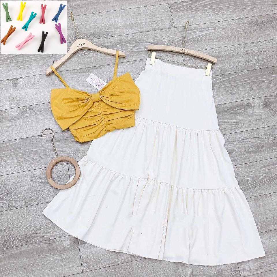 [RẺ VÔ ĐỊCH] Set 3 món áo hai dây + váy + kẹp tóc