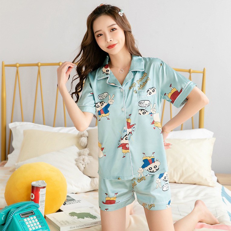 Bộ ngủ nữ pijama cộc tay chất satin đẹp hàng Quảng Châu 2021 - Đồ ngủ đẹp | BigBuy360 - bigbuy360.vn