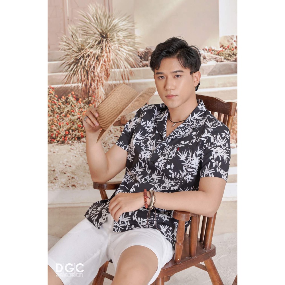 Áo sơ mi Nam ngắn tay DGCs thiết kế cổ Cuban trẻ trung họa tiết hoa độc đáo, chất vải thoáng mát SASNCB19M