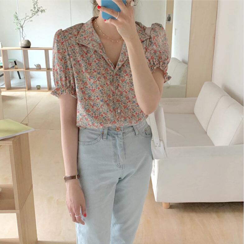 Áo Sơ Mi Hoa Ngắn Tay Phong Cách Hàn Quốc Dành Cho Nữ