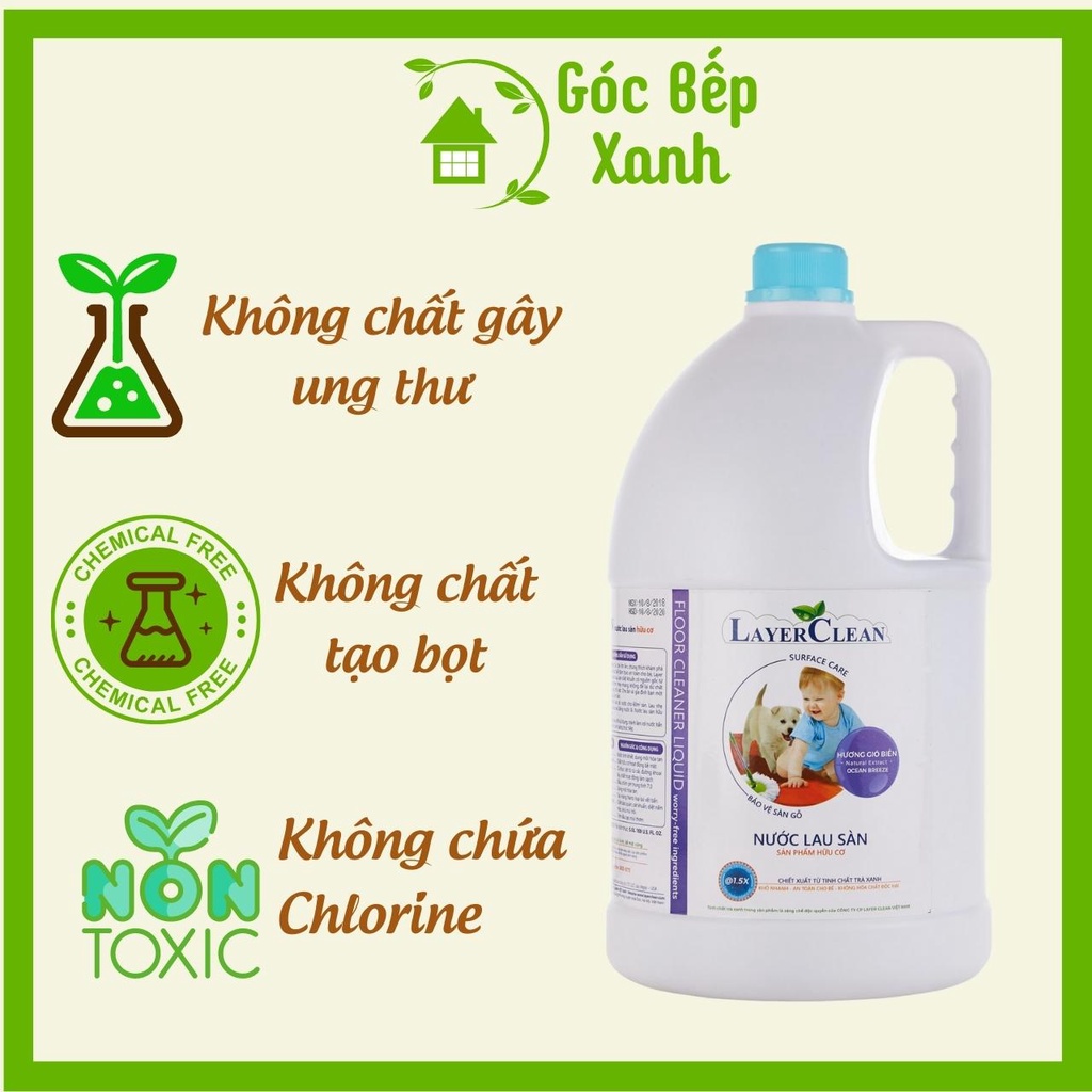 Nước lau sàn hữu cơ Layer Clean an toàn cho bé Quế Gió biển Chai 5 Lít