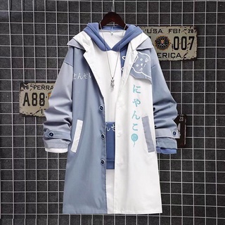 Áo Khoác Hoodie Dáng Rộng Dài Qua Gối In Hoạt Hình Mèo Kiểu Nhật Bản Thời Trang Xuân Thu Cho Nam