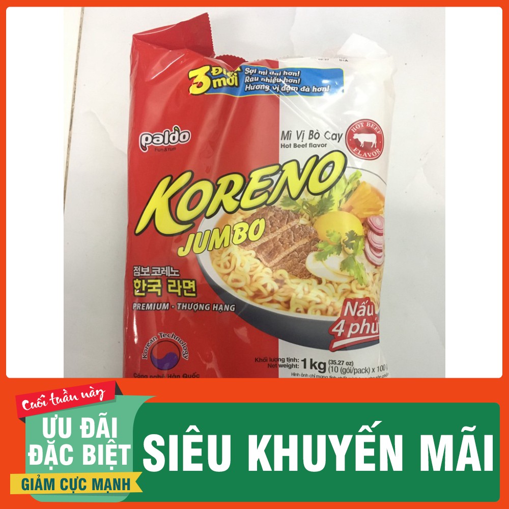 Mỳ Ăn Liền KORENO JUMBO HÀN QUỐC 1KG GÀ/ TÔM/ BÒ CAY/ KIM CHI/ NẤM/ HẢI SẢN CAY | WebRaoVat - webraovat.net.vn