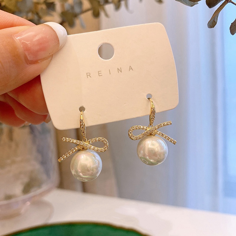 Bông Tai Mạ Bạc 925 Hình Nơ Đính Ngọc Trai Sang Trọng