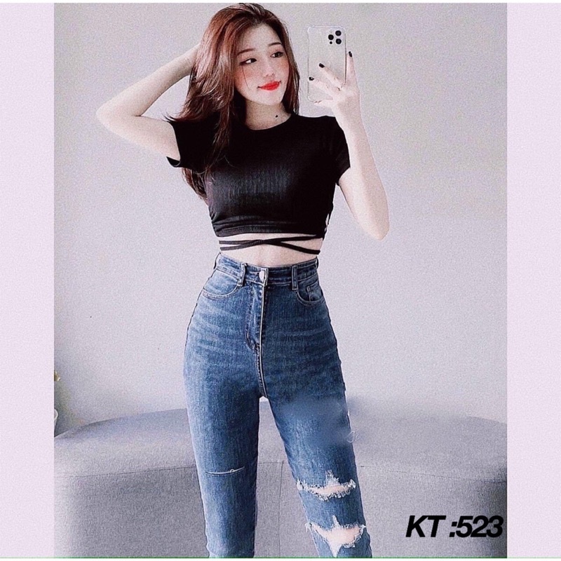 Quần jeans nữ lưng cao mã 523 ôm body lưng siêu cao