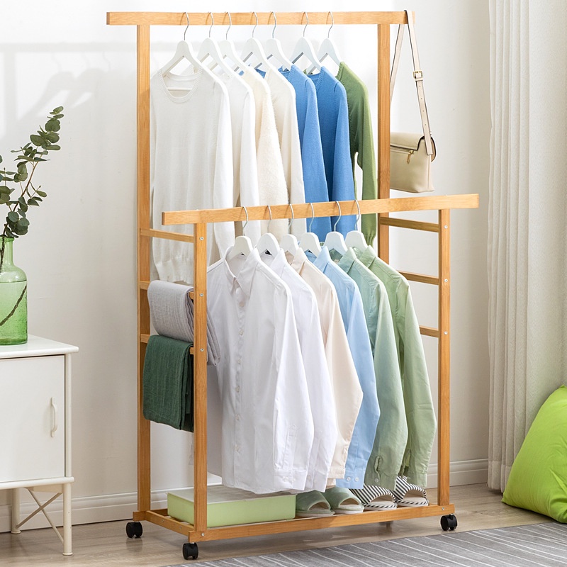 Kệ Treo Quần Áo Gỗ Tre Cao Cấp VINTAGE Có Chỗ Để Giày Dép Và Móc Quần Tiện Lợi