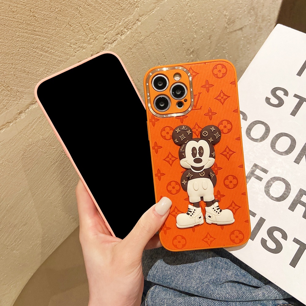 Ốp điện thoại da bảo vệ camera in hình chuột thích hợp cho Iphone 12 11 Pro Max Xs Max Xr X 8 7 Plus