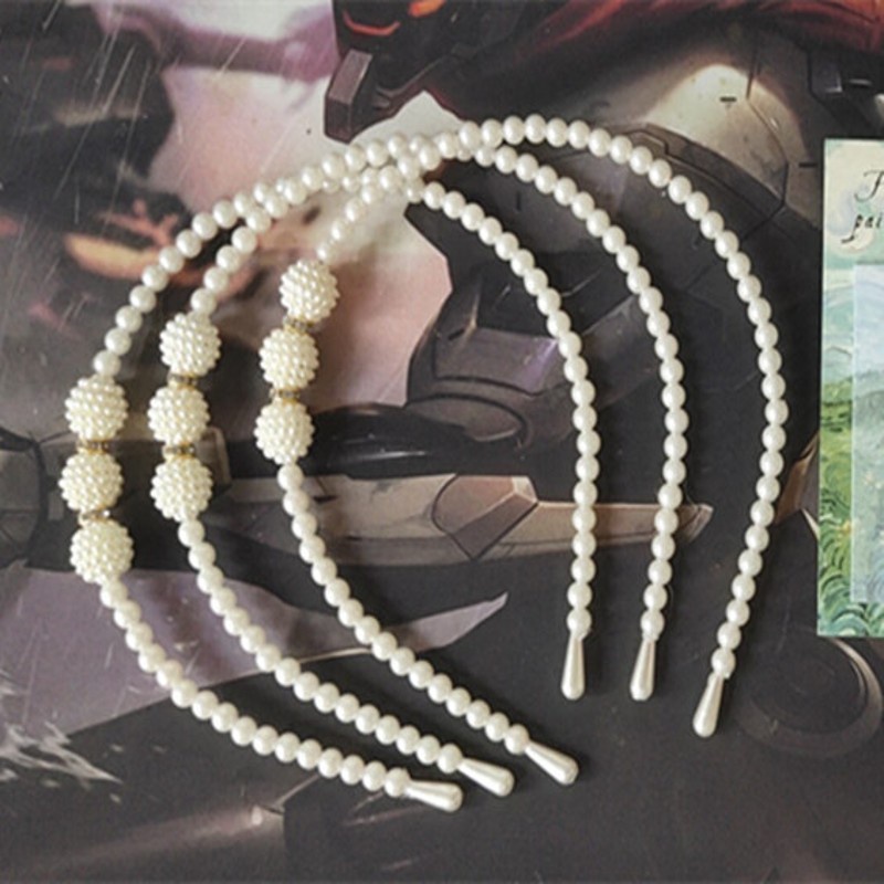 Băng đô rửa mặt đính ngọc trai giả màu trắng hồng tinh tế cho nữ