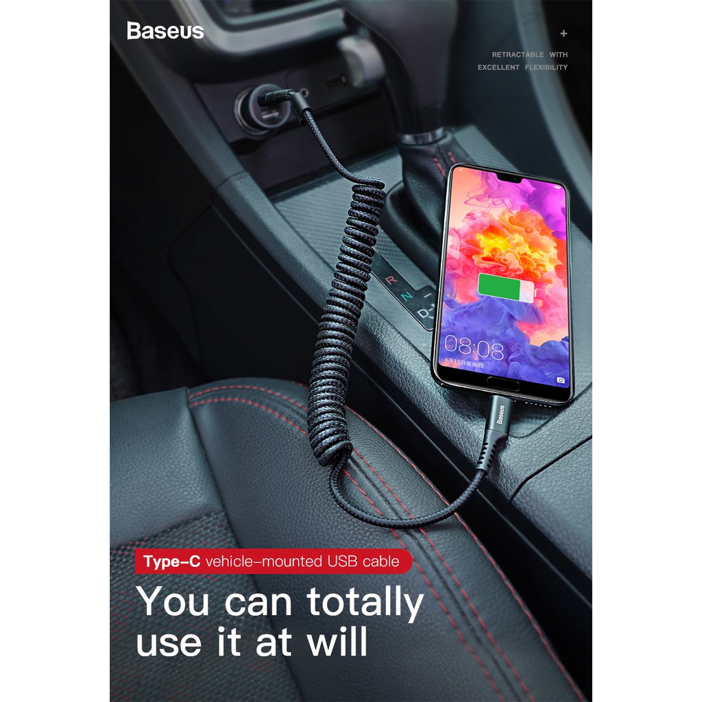 Dây cáp sạc lò xo Baseus Spring Type-C 1m - Hàng chính hãng