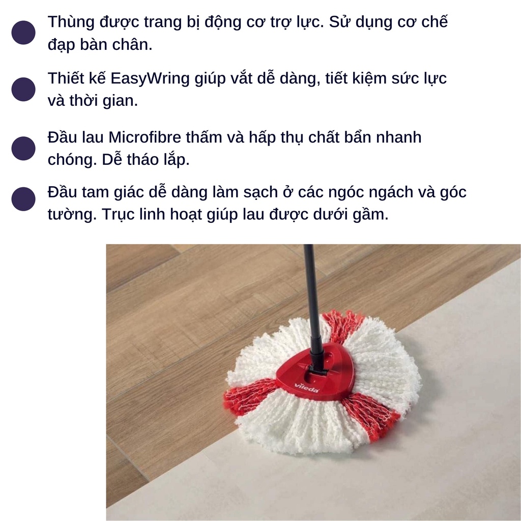 Cây lau nhà VILEDA TURBO bản tam giác [Hàng Đức Chính hãng]