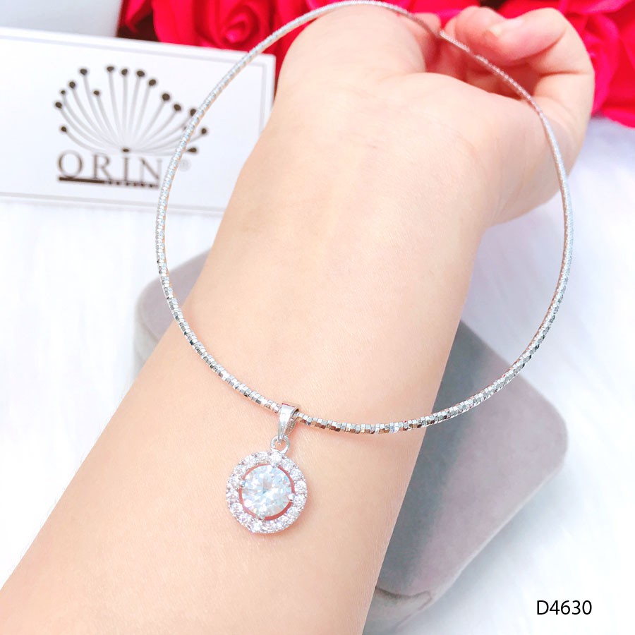 Kiềng dẻo, kiềng cổ bạc mặt đá tròn thiết kế cao cấp Orin D4630