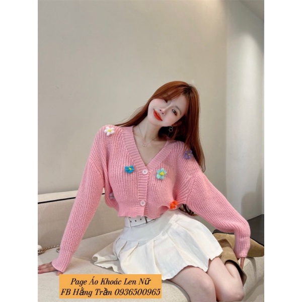 áo khoác len cardigan cổ tim kết hoa dáng lửng.