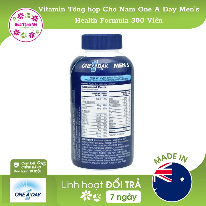 Viên uống bổ sung vitamin Tổng hợp Cho Nam One A Day Men's Health Formula 300 Viên