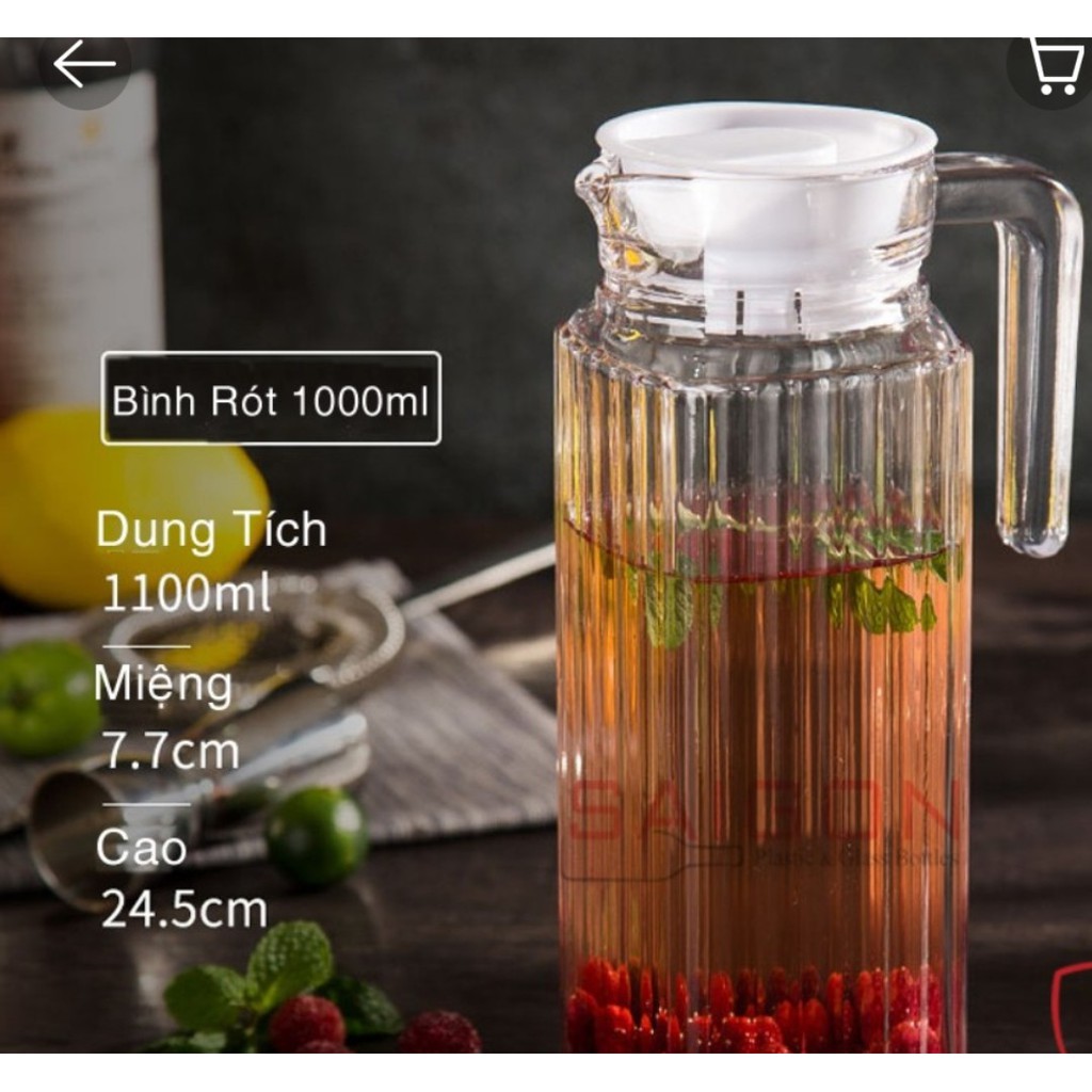 bình thủy tinh đựng nước 1100ml ( để được tủ lạnh )