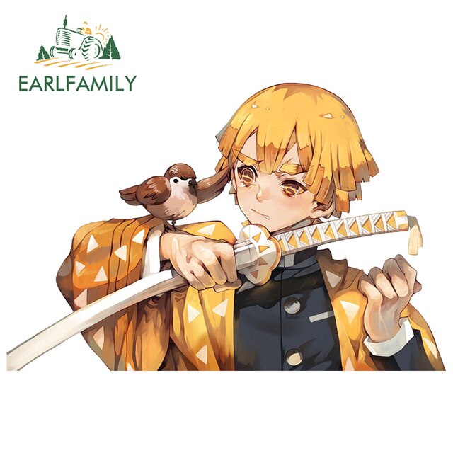 Đề Can Vinyl Dán Trang Trí Xe Hơi / Tủ Lạnh Họa Tiết Hoạt Hình Demon Slayer Zenitsu Peeker