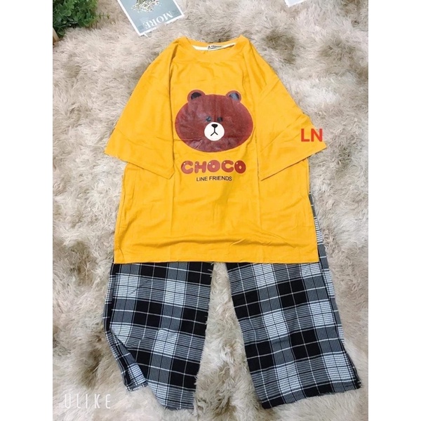 Sét áo gấu và cầu vồng+quần kẻ LN11