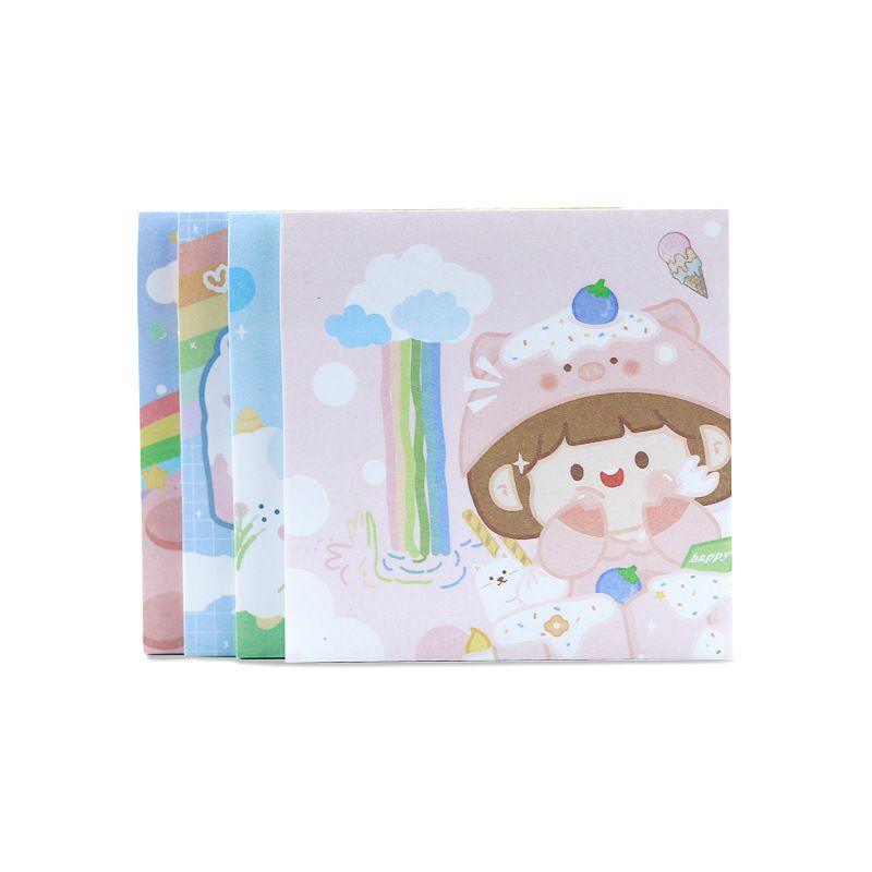 Note tệp 4 chủ đề phi hành gia, cô bé, gấu thỏ và note ghi chú hình thức ăn nhanh siêu cute dày 80 trang