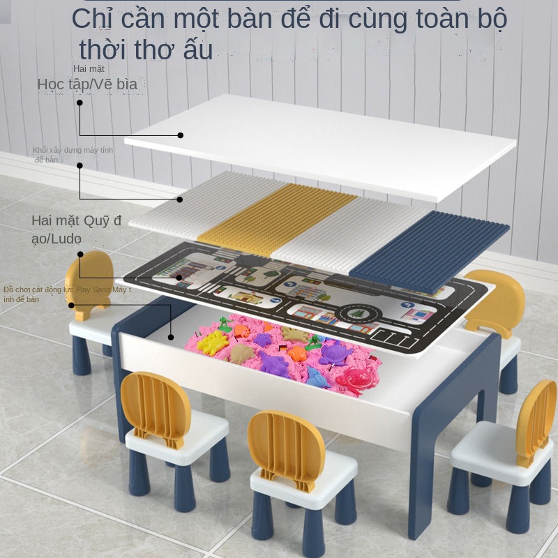 Bàn xây dựng trẻ em hạt lớn bé trai và bé gái xếp hình lắp ráp bàn đồ chơi đa chức năng trò chơi bộ bàn ghế