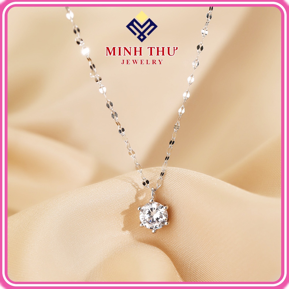 Dây chuyền nữ bạc 925 mặt rời đính đá tròn sang trọng MINH THƯ JEWELRY MTD8012
