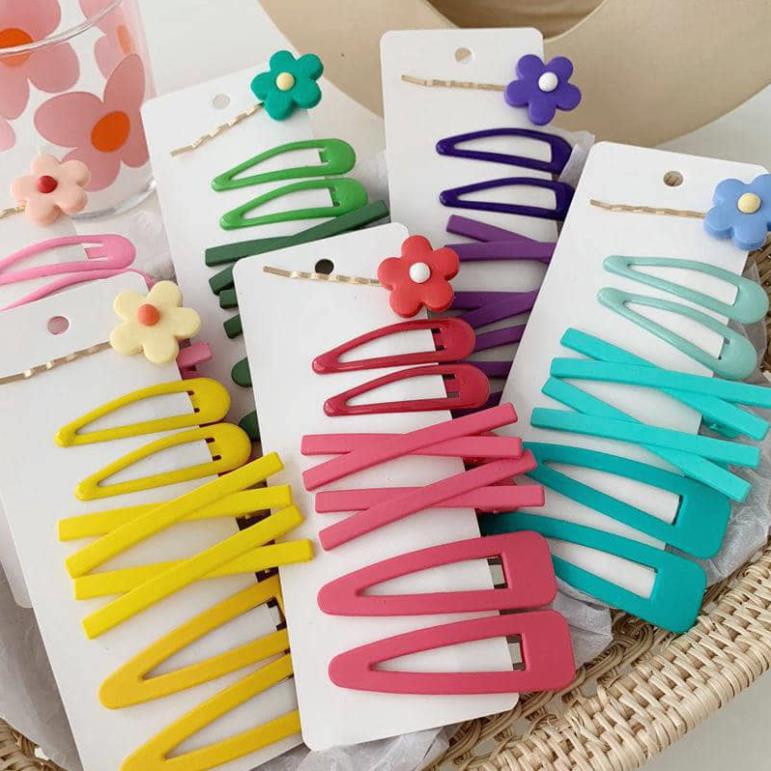 Set Kẹp Tóc Mái 7 Chiếc Màu Sắc Ngọt Ngào Phong Cách Hàn Quốc