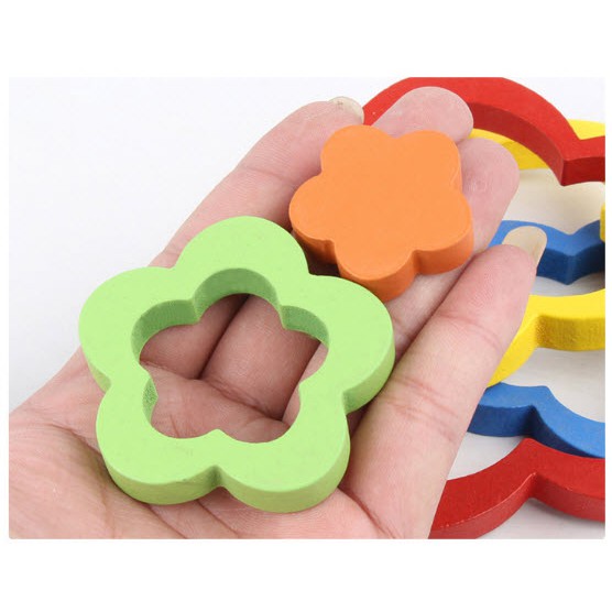 Giáo Cụ Montessori Các Khối Hình Học Đồng Tâm Nhiều Màu Cầu Vồng Cho Bé 0-5 Tuổi