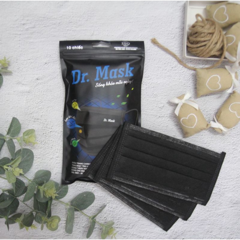 TÚI 10 KHẨU TRANG CARBON THAN HOẠT TÍNH 4 LỚP XUẤT KHẨU - DR.MASK