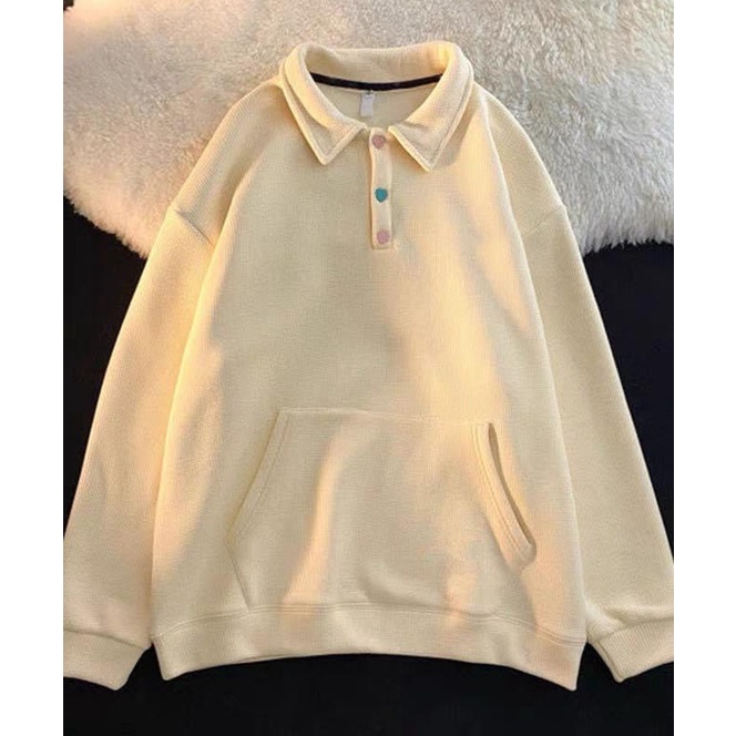 Áo polo dài tay cúc tim Unisex [FREESHIP] Sweater form rộng phồng kiểu dáng basic cute hàn quốc peonyb ulzzang