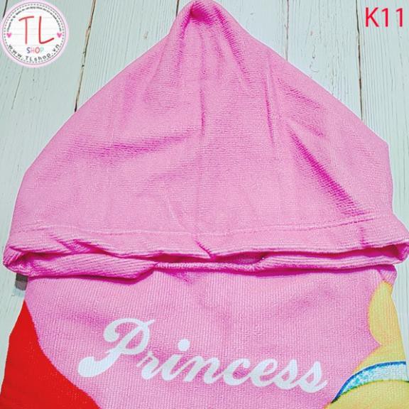 Khăn tắm - Khăn tắm choàng có mũ màu hồng ba nàng công chúa - Đồ dùng cho bé - Khăn tắm cho bé