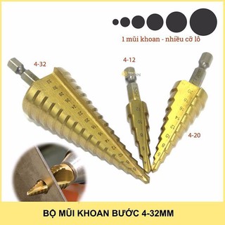 Bộ 3 mũi khoan tháp titanium 4-32mm cao cấp