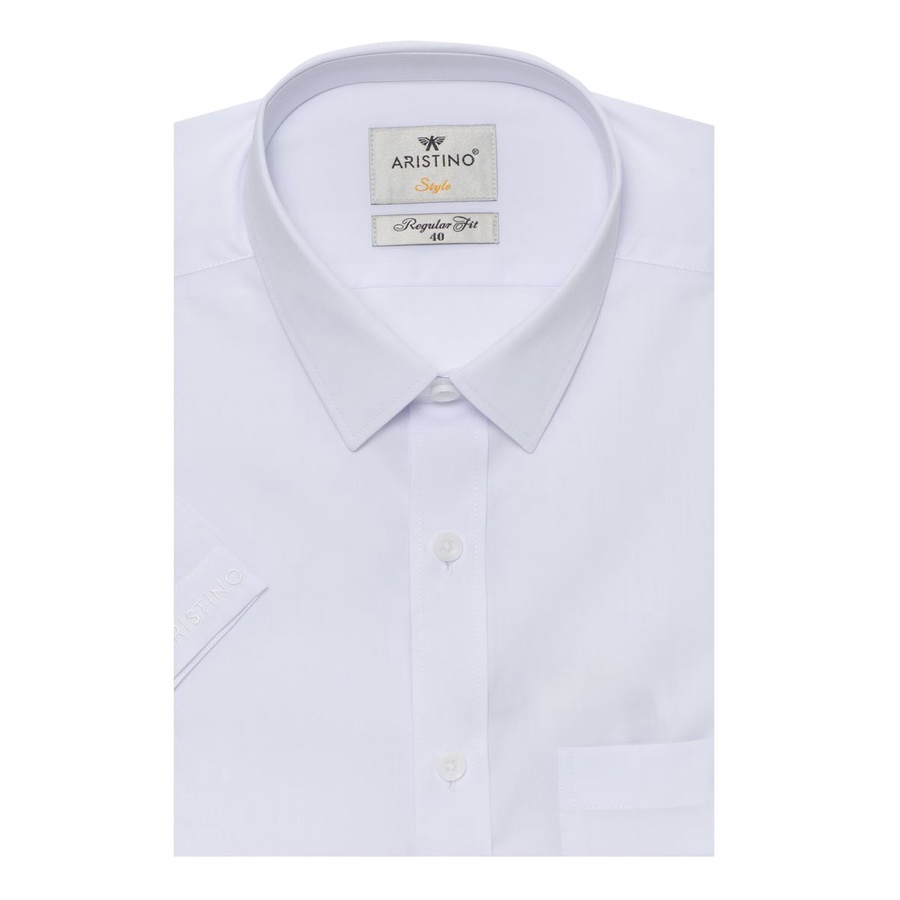 Áo sơ mi nam ngắn tay Aristino màu trắng trơn sợi tre kháng khuẩn ,dáng rộng ,tà bằng, có túi ASSR01