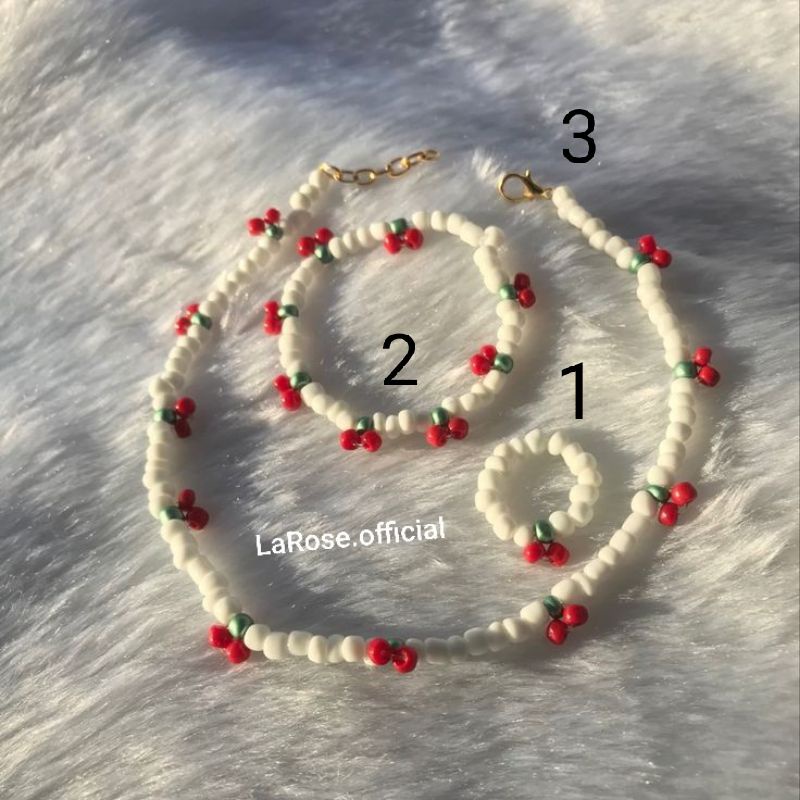 Set cherry larose hạt cườm handmade