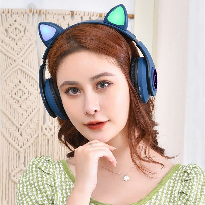 Headphone Tai Mèo Dễ Thương nghe Bluetooth bằng lúa mì Phiên bản hàn quốc nam nữ game neo e-sports học sinh dạ quang