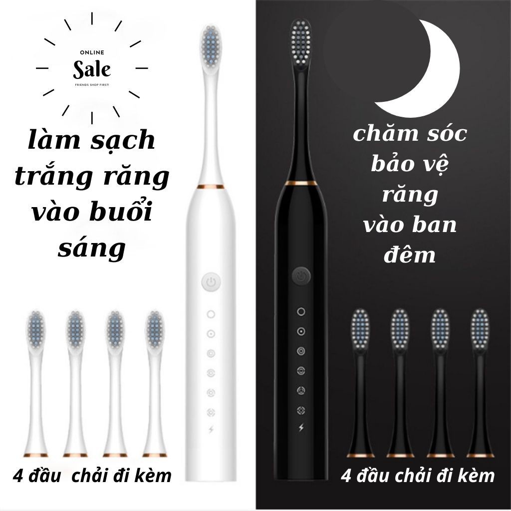 Bàn Chải Điện Sonic X7 Tặng 4 Đầu Bàn Chải- Bản Nâng Cấp 6 Chế Độ, Pin Dùng 2 Tháng, Chế Độ Rung Siêu Âm Cực Êm