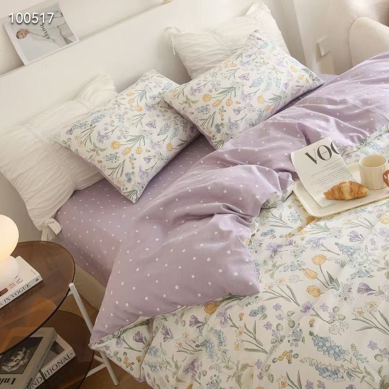 SET VỎ CHĂN GA GỐI COTTON LIVING. mẫu hoa tím
