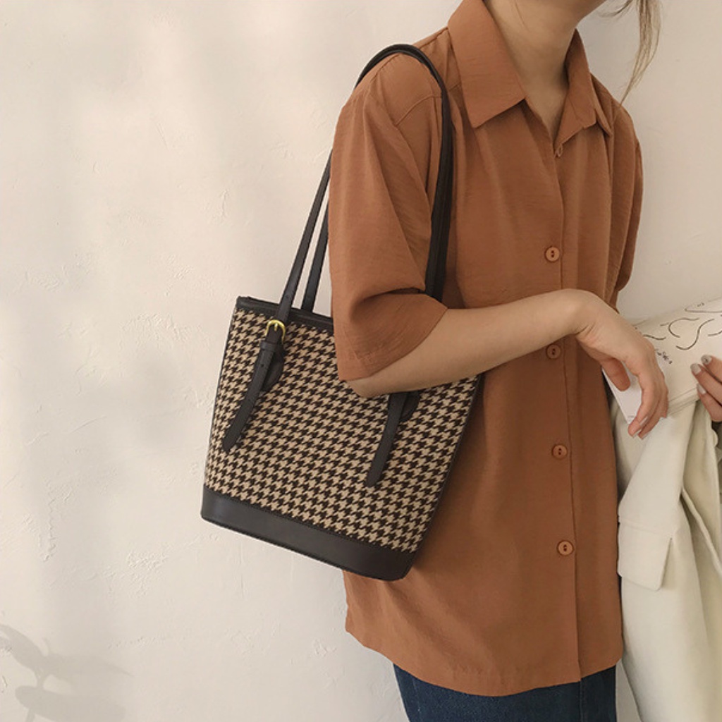 Túi xách nữ, túi tote đeo vai họa tiết houndstooth siêu hot La.orie - La025
