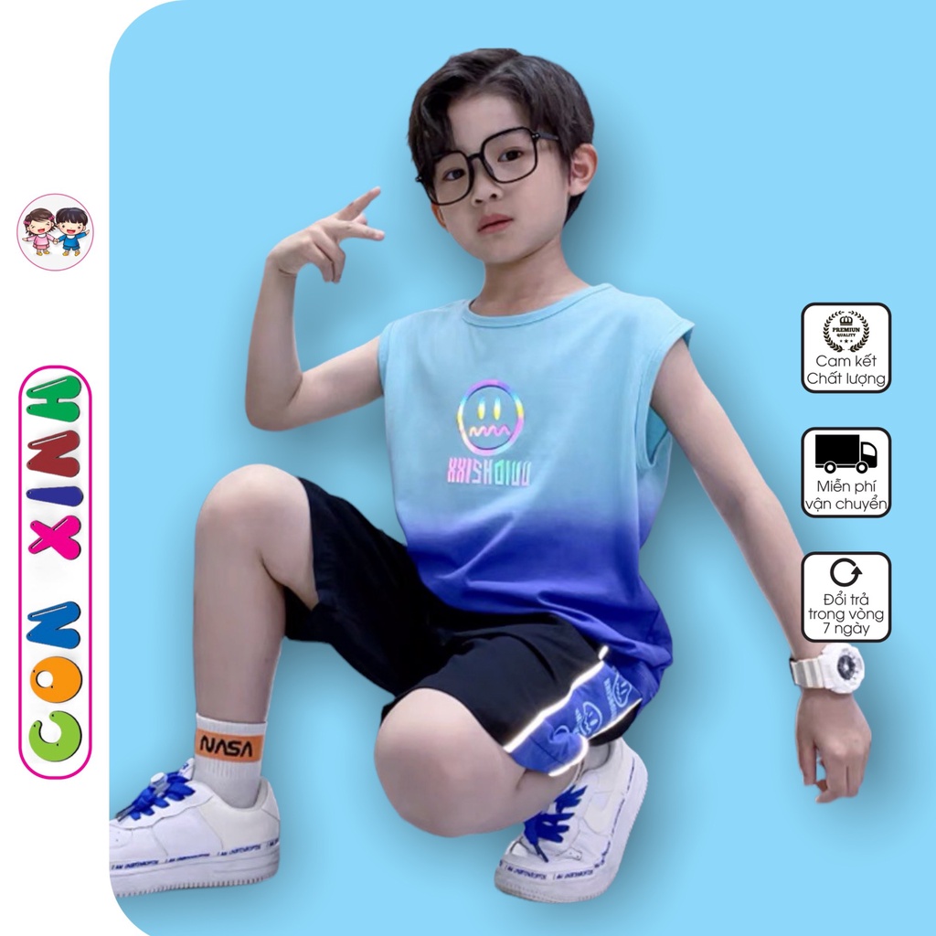 Bộ bé trai Con Xinh cotton sát nách loang phản quang 7 màu SIXSHOW,set quần áo trẻ em từ 5 đến 14 tuổi