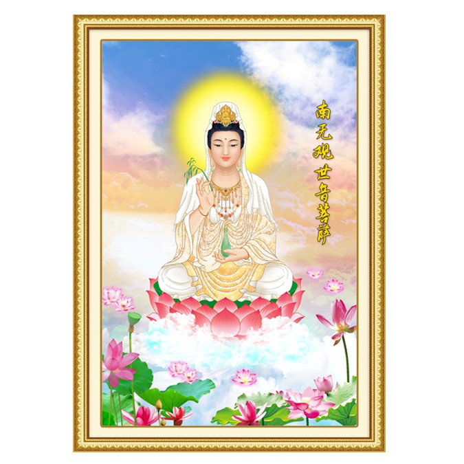 ♧Tranh dán chân dung Quan Âm Bồ Tát dành riêng cho nhà phố Tượng Phật Bà Ngồi trên đài sen Quán Thế trang trí
