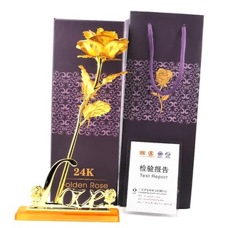 Bông Hồng Hoa Hồng Mạ Vàng 24k Kèm Đế Love Hộp Và Túi quà 20 10