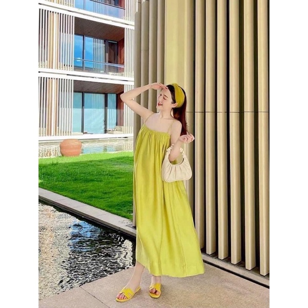 Đầm hai dây đi biển, váy maxi dáng dài