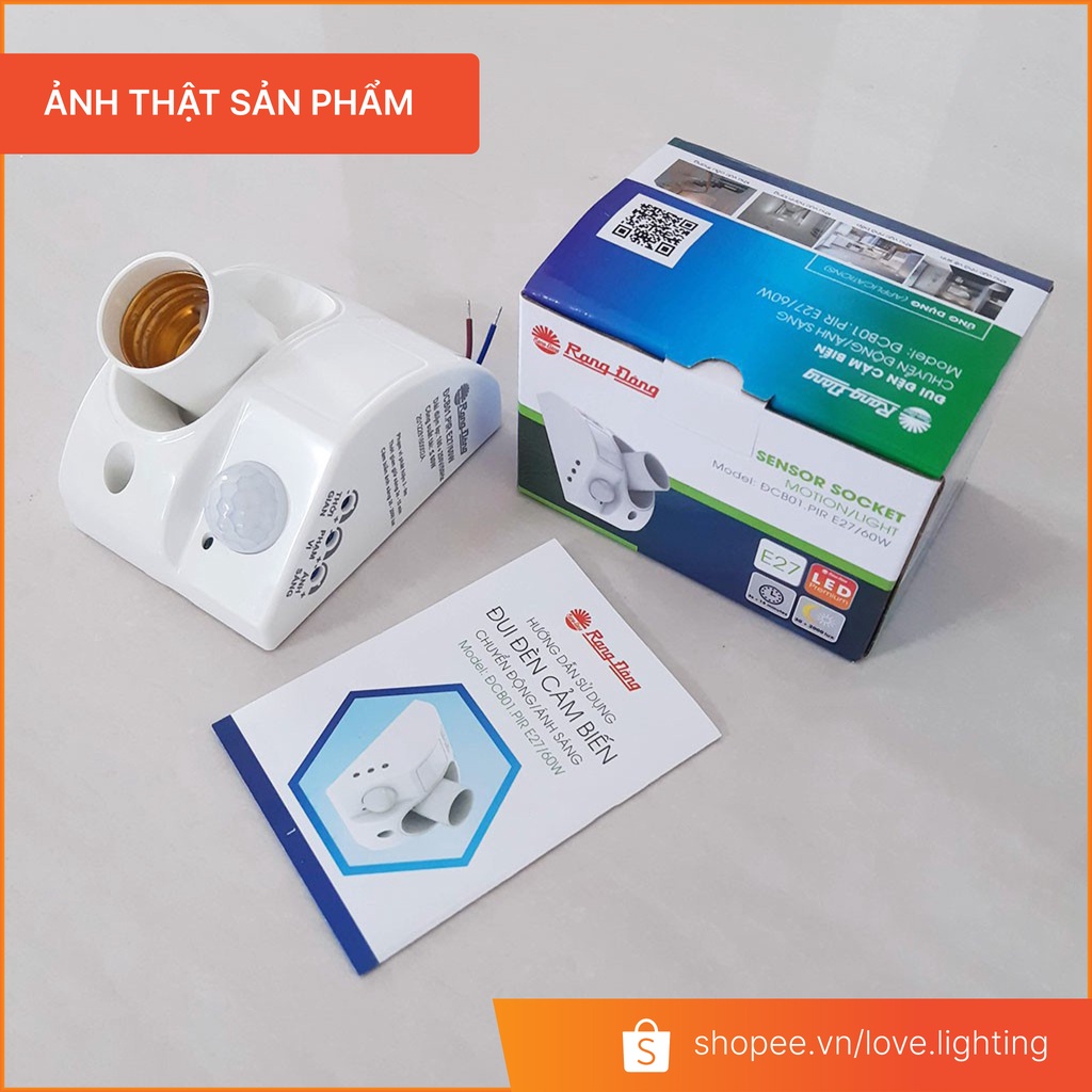 Đui đèn cảm biến E27 điều chỉnh góc sáng đèn, thời gian, độ nhạy ĐCB01.PIR E27/300W