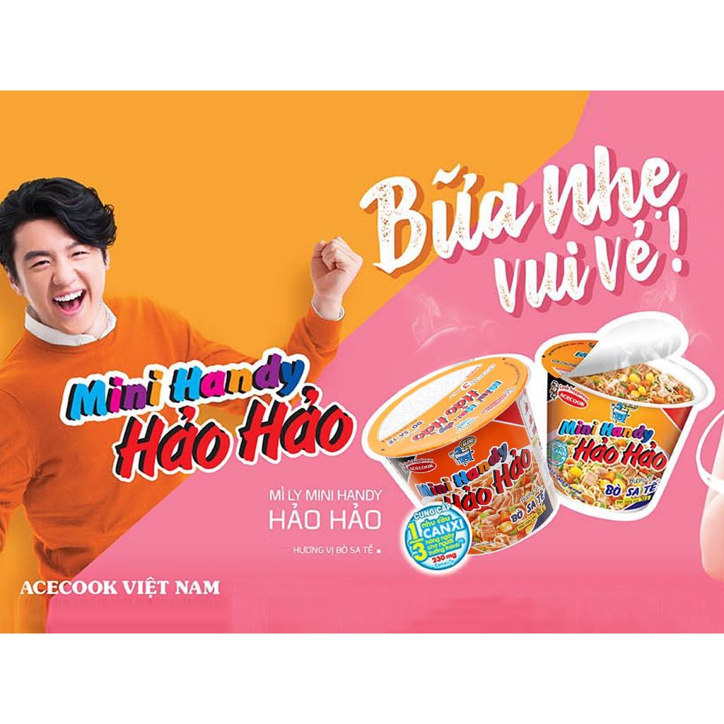 Thùng 12 ly mì ăn liền Mini Handy Hảo Hảo vị bò sa tế 53g