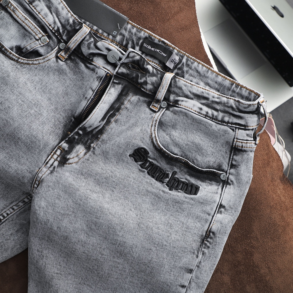 Quần Short Nam SlimFit Embroidery Gray , Chất Denim Thoải Mái , QD003272 , SOMEHOW