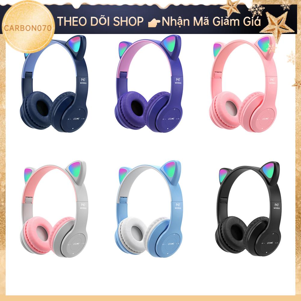 Hàng HOT Tai Nghe Mèo Bluetooth không dây dễ thương HiFi Chất lượng âm thanh Sáng chói【Carbon070】