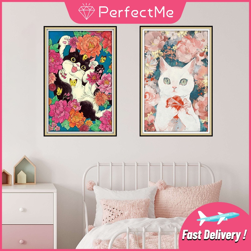 Bộ Tranh Đính Đá 5d Tự Làm 40x60cm Hình Mèo Con Đáng Yêu