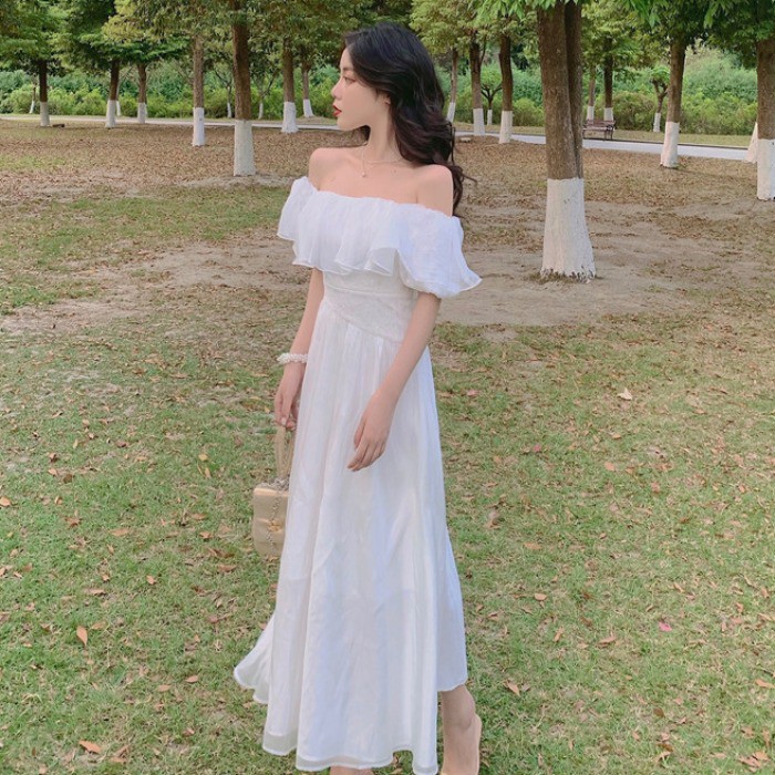 sẵn JANE'S Váy trắng trễ vai voan công chúa bèo gợn sóng ( kèm ảnh khách) J0183