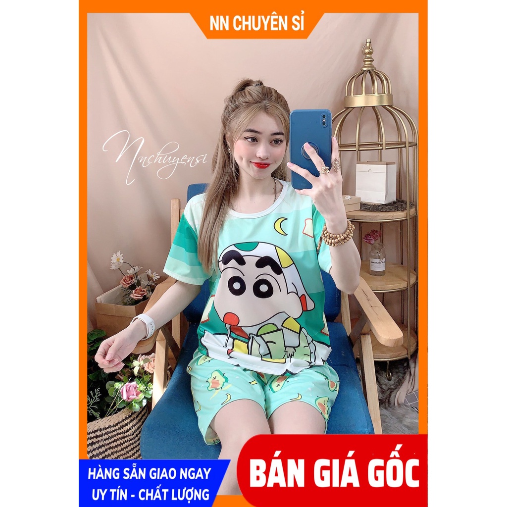 Đồ bộ thun quần đùi cho bé mặc nhà size đến 70kg chất thun mềm mát in hình Shin hoạt hình dễ thương DBRBD FULL SIZE